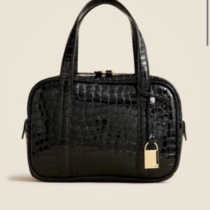 J.Crew Bowler Bag in Croc-embossed Luxe Black Leather NWT 👜